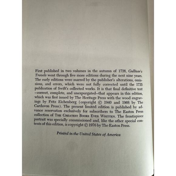 Gullivers Travels Jonathan Swift - Collectors Edition Leather 1976 - Picture 6 of 8
